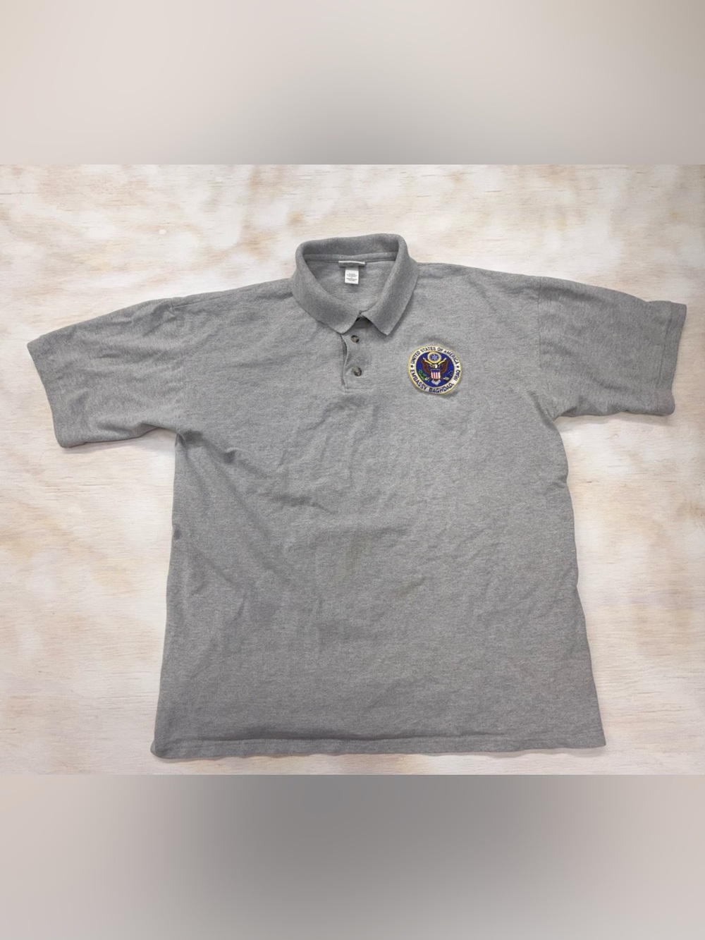 USA Iraq Baghdad Men's Large Grey Polo Shirt with Embroidered Seal